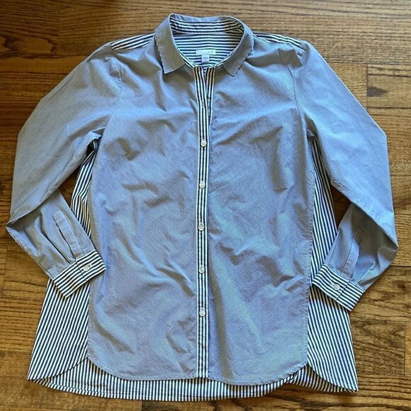 J Jill Black & White Striped Button Down Long Sleeve Shirt Size Medium - Picture 9 of 12